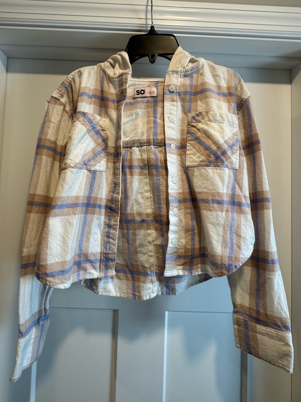 Girls size Large 10/12 | SO brand | Plaid Button-Up Shirt Jacket |cropped